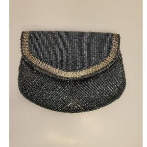 Vintage Handmade La Regale Beaded Evening Clutch Bag with Metal Chain